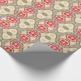 Papel De Presente Arabesque vermelho do ouro verde do natal vintage