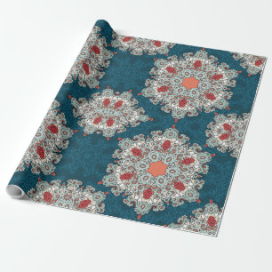 Papel De Presente Arábico Boho Elegante Geométrico Retro Teal marroq