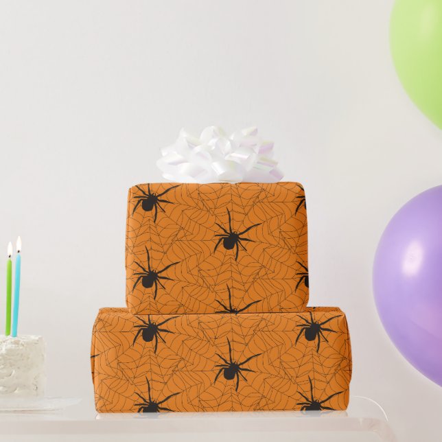 Papel De Presente Aranha Preta e Laranja Teia de Aranha Arte de Hall (Presentes para festas)