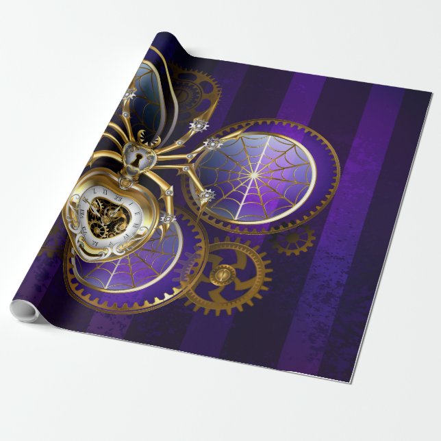 Papel De Presente Aranha Steampunk no fundo roxo (Desenrolado)