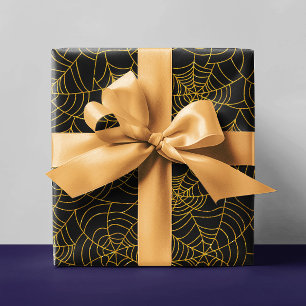 Papel De Presente Aranha Teia de Aranha Preta Dourada Halloween