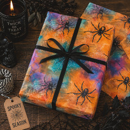 Papel De Presente Aranhas Coloridas de Halloween em Aquarela