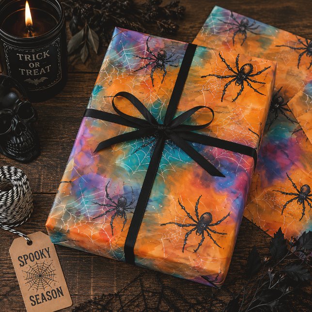 Papel De Presente Aranhas Coloridas de Halloween em Aquarela (Criador carregado)