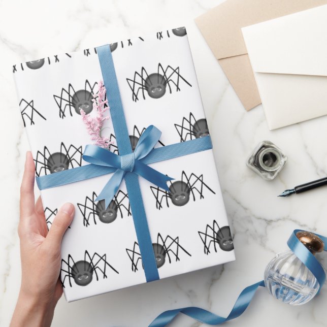 Papel De Presente Aranhas Pretas em Branco (Presentear)