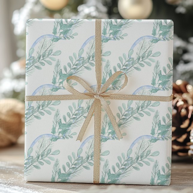 Papel De Presente Arco Azul de Aquarela Natal (Criador carregado)