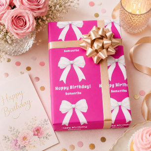 Papel De Presente Arco cor-de-rosa aniversário menina branca