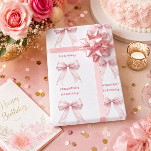 Papel De Presente Arco de aniversário rosa pérolas menina
