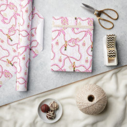 Papel De Presente Arco de Balancé de Natal Rosa Caprichoso