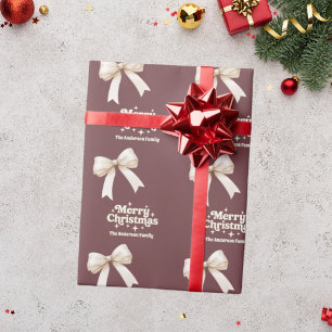 Papel De Presente Arco de creme castanho retro Natal