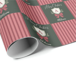 Papel De Presente Arco de Natal com Brasão Monograma Personalizado