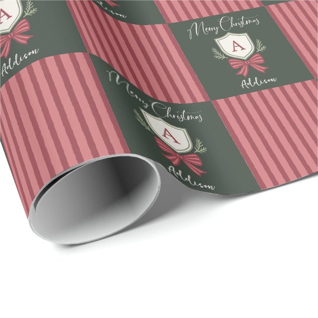 Papel De Presente Arco de Natal com Brasão Monograma Personalizado (Ponta do rolo)