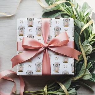 Papel De Presente Arco de Natal Rosa em Aquarela para Porta Frontal