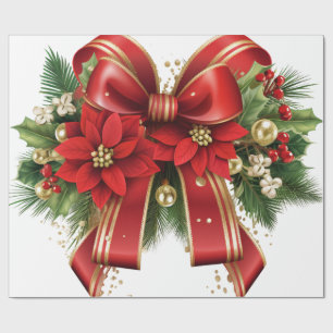 Papel De Presente Arco de Natal Vermelho e Dourado Festivo