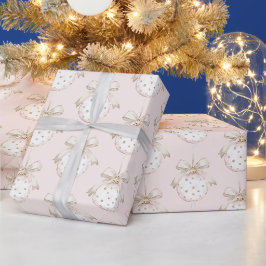 Papel De Presente Arco de pontos brancos cor-de-rosa chic Natal