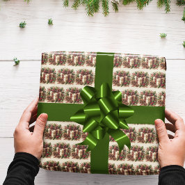 Papel De Presente Arco de Xadrez Rustic Coquette Holly Pinecone Nata