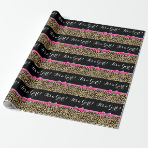 Papel De Presente Arco do rosa quente do leopardo seu um chá de