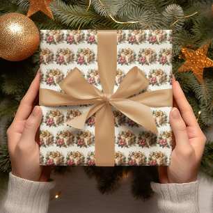 Papel De Presente Arco Dourado Coquette de Poinsettia Vermelha