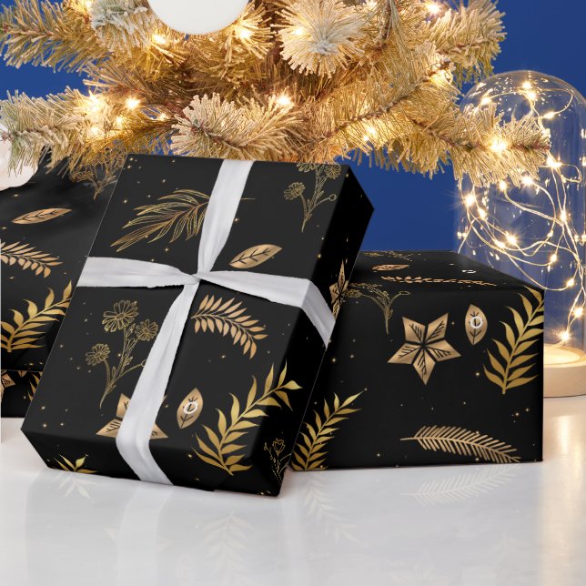 Papel De Presente Arco Dourado Natal - Preto Moderno (Feriados)