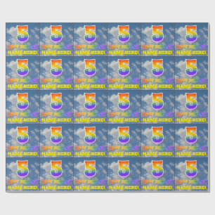 Papel De Presente Arco-Íris "5" e "FELIZ ANIVERSÁRIO", Nuvens, Céu