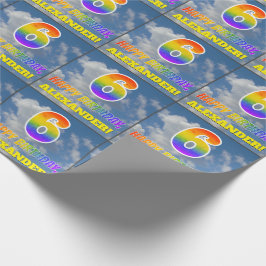 Papel De Presente Arco-Íris "6" e "FELIZ ANIVERSÁRIO", Nuvens, Céu