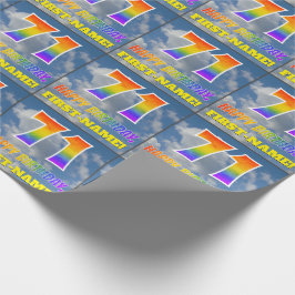 Papel De Presente Arco-Íris "71" e "FELIZ ANIVERSÁRIO", Nuvens, Céu