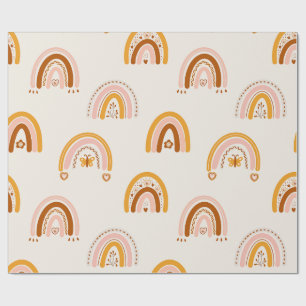 Papel De Presente Arco-íris Boho Caprichosos com Borboletas e Coraçã
