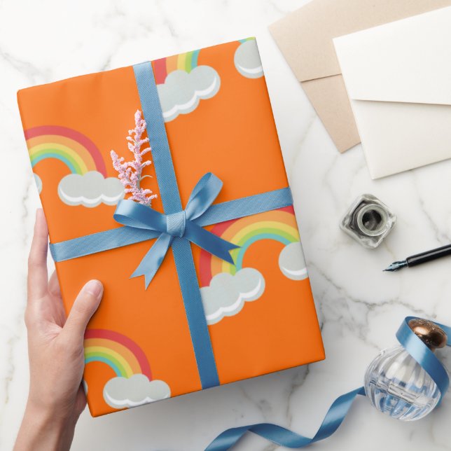 Papel De Presente Arco-Íris Bonito com Padrão de Nuvens (Presentear)