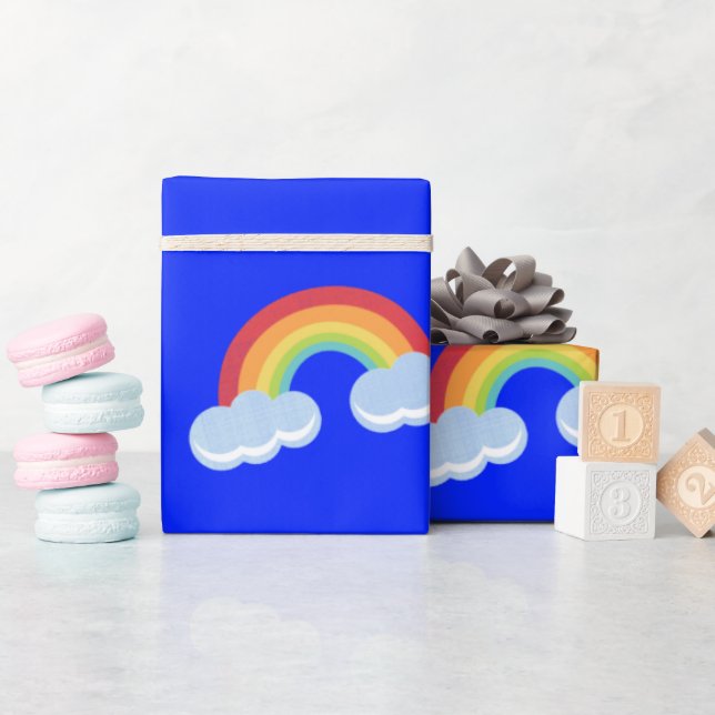Papel De Presente Arco-Íris Bonito com Padrão de Nuvens (Chá de bebê)
