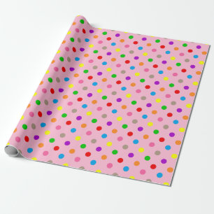 Papel De Presente Arco-íris Colorido de Bolinhas Rosa 