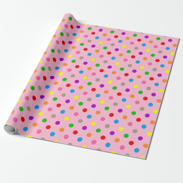 Papel De Presente Arco-íris Colorido de Bolinhas Rosa  (Desenrolado)