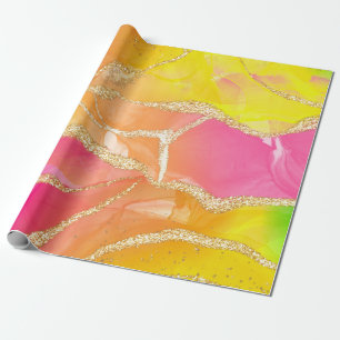 Papel De Presente Arco-Íris Colorido, Rosa e Laranja e Verde