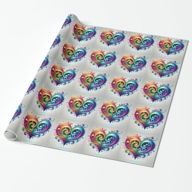 Papel De Presente Arco-Íris Coração Invertendo Cores Brilhantes (Desenrolado)
