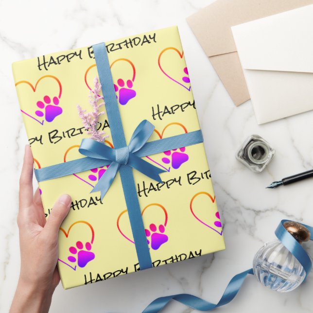 Papel De Presente Arco-Íris de Aniversário Imprime com Coração (Presentear)