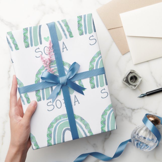 Papel De Presente Arco-íris de bico verde-mint e azul (Presentear)