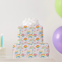 Papel De Presente Arco-íris e Flores Coloridas de Arco-íris
