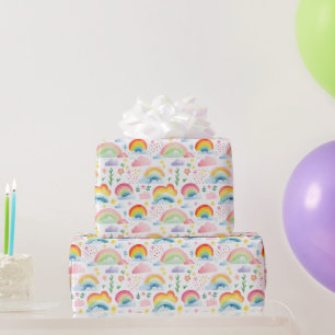 Papel De Presente Arco-íris e Flores Coloridas de Arco-íris