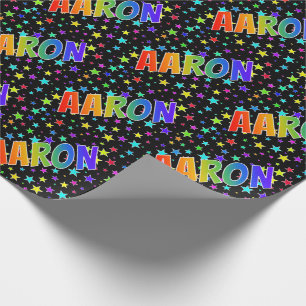 Papel De Presente Arco-Íris Nome "AARON" + Estrelas