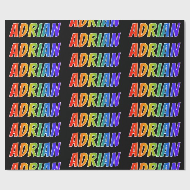 Papel De Presente Arco-Íris Nome "ADRIAN"; Divertido e Colorido (Aberto)
