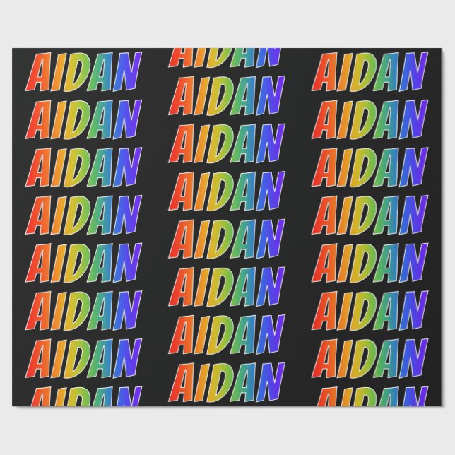 Papel De Presente Arco-Íris Nome "AIDAN"; Divertido e Colorido (Aberto)