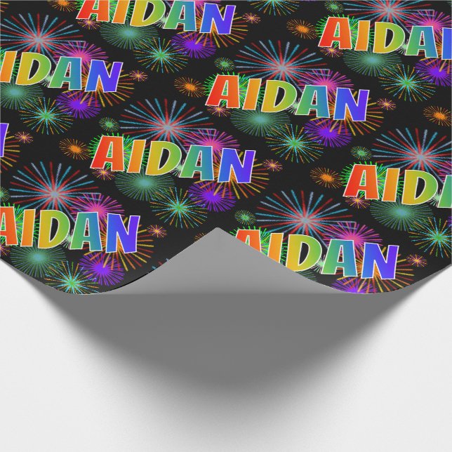 Papel De Presente Arco-Íris Nome "AIDAN" + Fireworks (Ponta)