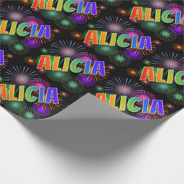 Papel De Presente Arco-Íris Nome "ALICIA" + Fireworks (Ponta)