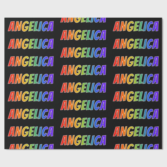 Papel De Presente Arco-Íris Nome "ANGELICA"; Divertido e Colorido (Aberto)