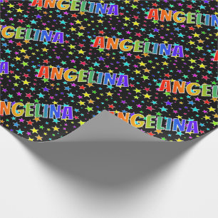 Papel De Presente Arco-Íris Nome "ANGELINA" + Estrelas