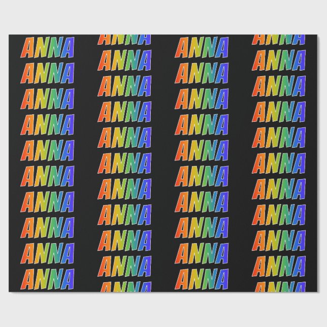 Papel De Presente Arco-Íris Nome "ANNA"; Divertido e Colorido (Aberto)