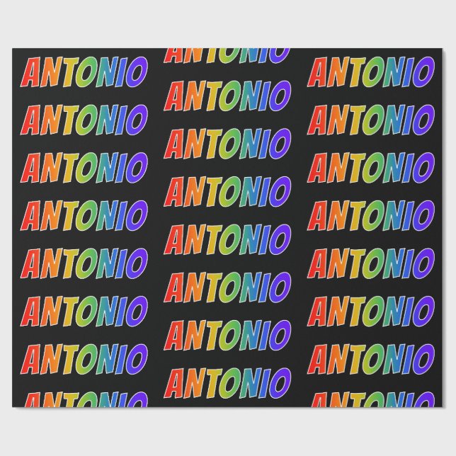 Papel De Presente Arco-Íris Nome "ANTONIO"; Divertido e Colorido (Aberto)