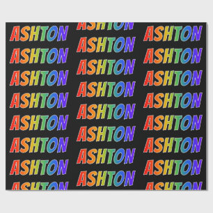 Papel De Presente Arco-Íris Nome "ASHTON"; Divertido e Colorido