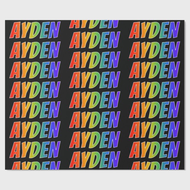 Papel De Presente Arco-Íris Nome "AYDEN"; Divertido e Colorido (Aberto)