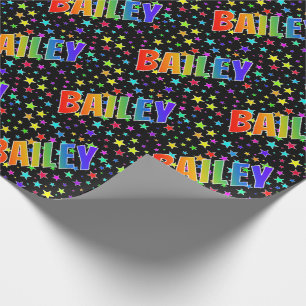 Papel De Presente Arco-Íris Nome "BAILEY" + Estrelas