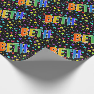 Papel De Presente Arco-íris Nome "BETH" + Estrelas
