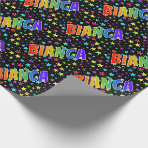 Papel De Presente Arco-Íris Nome "BIANCA" + Estrelas